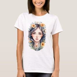 Camiseta Uma garota com flores no cabelo