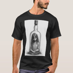 Camiseta Uma garota em uma garrafa, arte, lápis