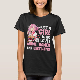 Camiseta Uma garota que ama ramen de anime e desenhar anime