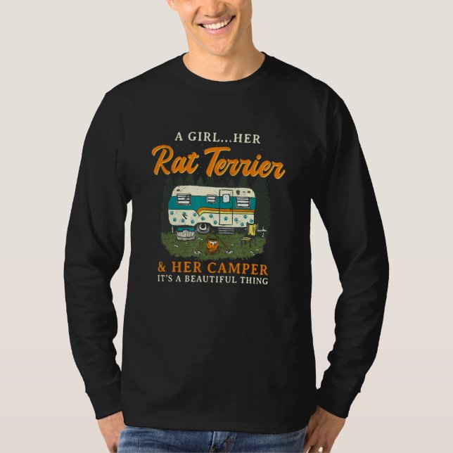 Camiseta Uma Garota Seu Rato Terrier E Sua Camper Rattie Ca (Frente)