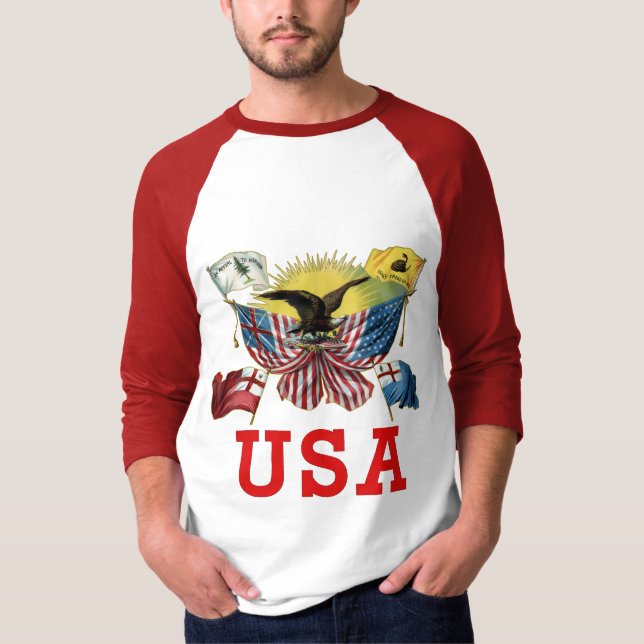 Camiseta Uma história de bandeiras americanas em um Tshirt (Frente)