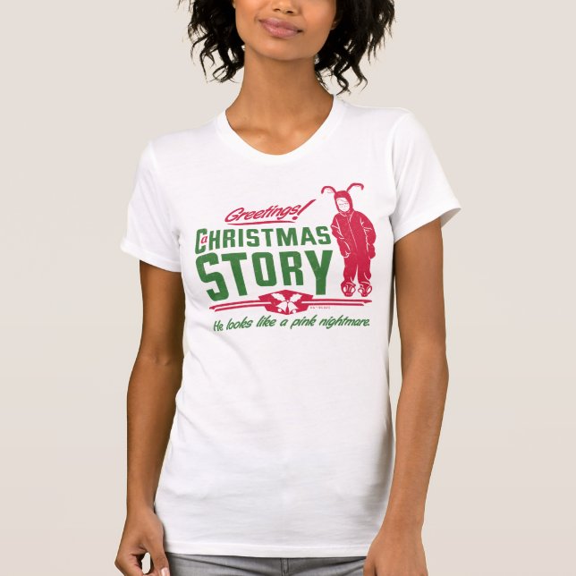 Camiseta Uma história de Natal | Ele Parece Um Pesadelo Ros (Frente)