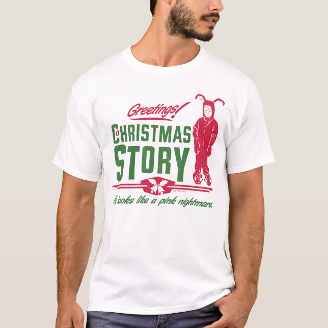 Camiseta Uma história de Natal | Ele Parece Um Pesadelo Ros (Frente)