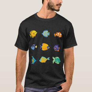 Camiseta Uma ilustração digital colorida com nove peixes