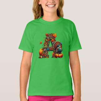 Camiseta Uma letra A em estilo de Ação de Graças
