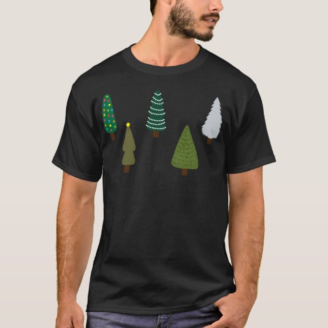 Camiseta Uma Linha De Árvores De Natal (Frente)