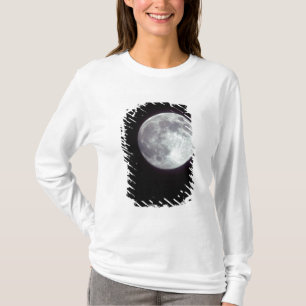 Camiseta Uma lua cheia brilhante em um céu noturno negro.