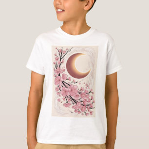 Camiseta Uma lua crescente gigante com flores de cereja cai