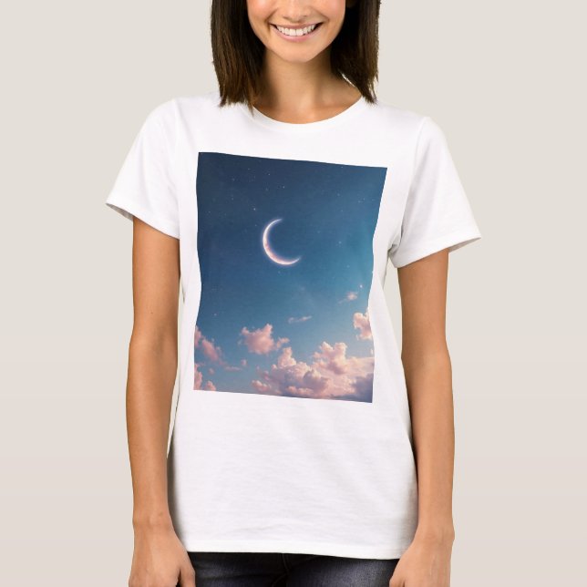 Camiseta Uma lua crescente serena e bonita (Frente)