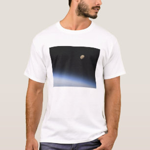 Camiseta Uma lua gigante visível acima da atmosfera terrest