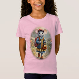 Camiseta Uma menina de rato bonita a caminho da escola, per