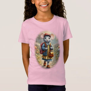 Camiseta Uma menina de rato bonita a caminho da escola, per