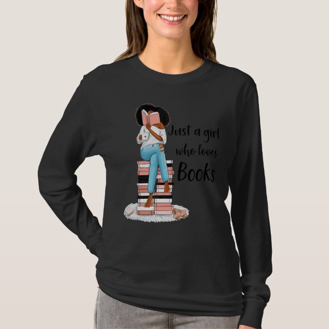 Camiseta Uma Menina Que Adora Livros Retraindo Leitura Sun (Frente)