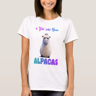 Camiseta Uma Menina Que Ama Alpacas com Wooly Alpaca