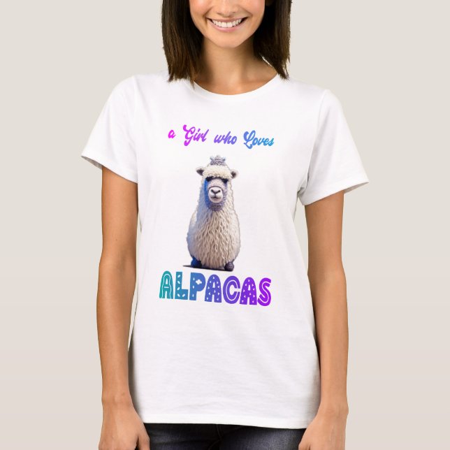 Camiseta Uma Menina Que Ama Alpacas com Wooly Alpaca (Frente)