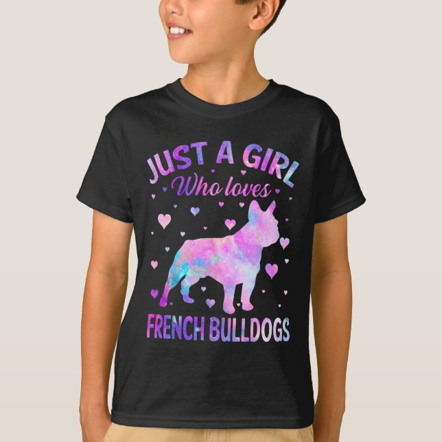 Camiseta Uma Menina Que Ama Cachorros Franceses Diversão De (Frente)