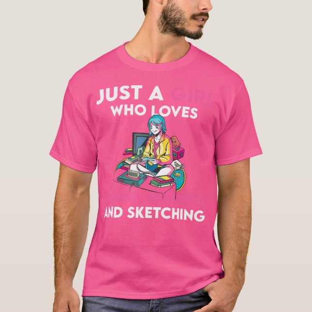 Camiseta Uma Menina Que Ama Jogo De Anime E Esboço (Frente)