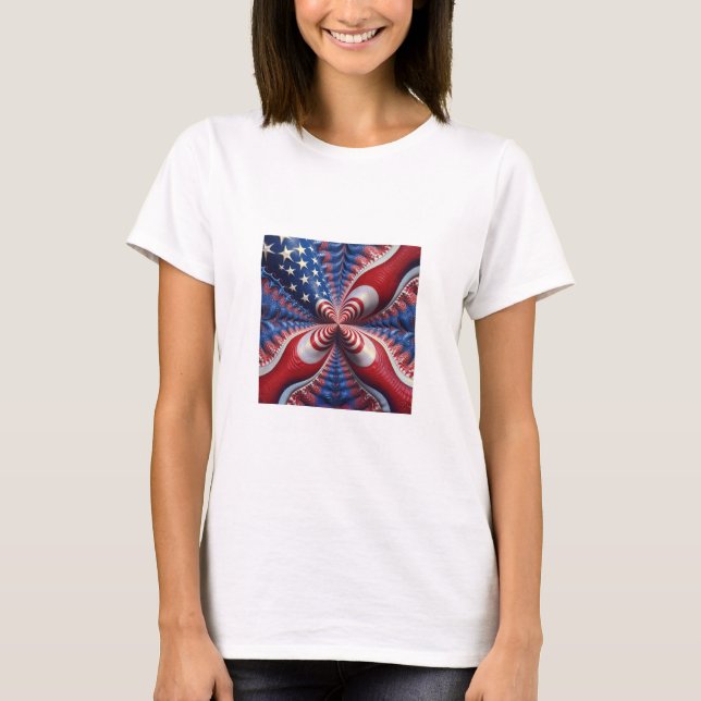 Camiseta Uma Mistura Da Bandeira Americana E Um Fractal (Frente)
