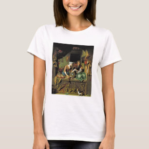 Camiseta Uma mulher e um Peddler dos peixes, 1713 (óleo no