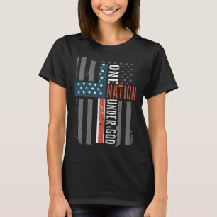 Camiseta Uma Nação Sob A Bandeira Americana Jesus Cruza Fai