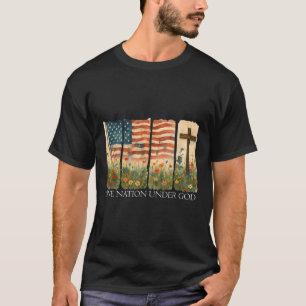 Camiseta Uma Nação Sob a Bandeira de Deus 4 de Julho Floral