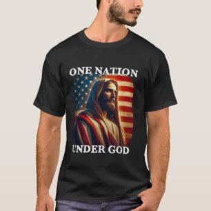 Camiseta Uma nação sob a bandeira de Deus americano e Jesus