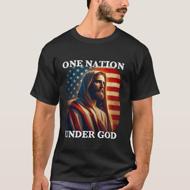 Camiseta Uma nação sob a bandeira de Deus americano e Jesus (Frente)