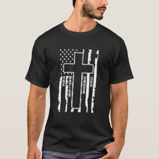 Camiseta Uma nação sob a bandeira de Deus Cross & American