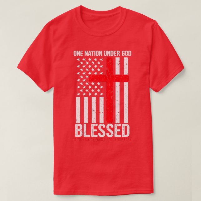 Camiseta Uma Nação Sob Deus Abençoada Fl Americana Patrióti (Frente do Design)