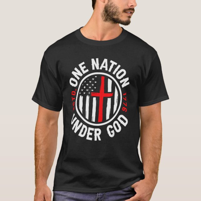 Camiseta Uma Nação sob Deus Bandeira Americana Patriótica 4 (Frente)