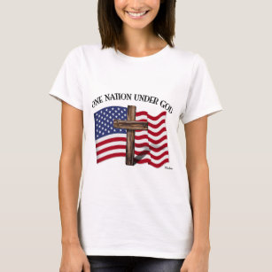 Camiseta Uma nação sob Deus com cruz e bandeira dos EUA
