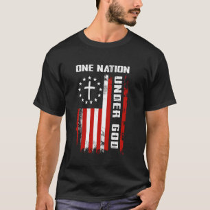 Camiseta Uma Nação Sob Deus Cruz da Bandeira Americana 4 de