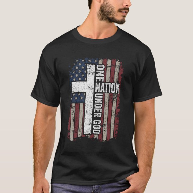 Camiseta Uma Nação Sob Deus Culto Cristão Usa Cruz F (Frente)