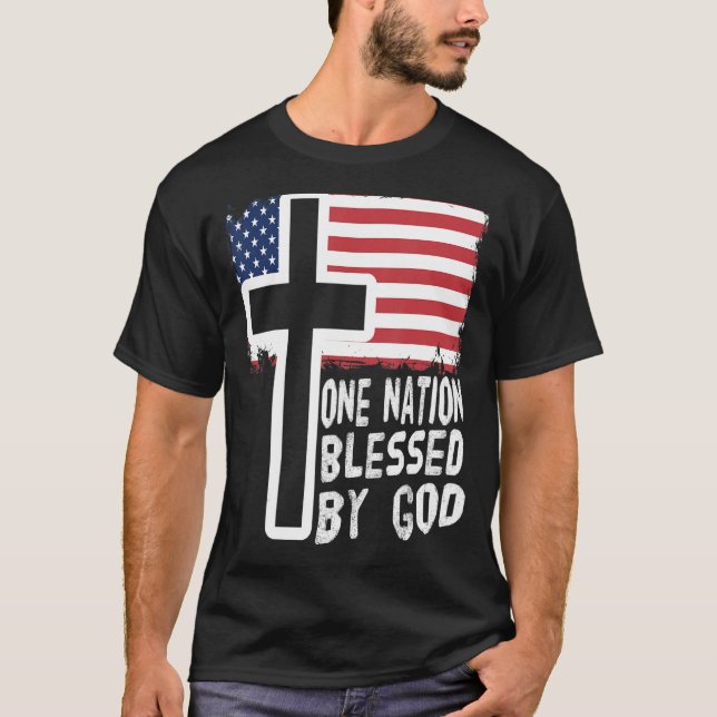 Camiseta uma nação sob deus jesus nós sinalizamos homens cr (Frente)