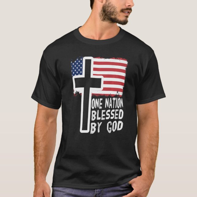 Camiseta uma nação sob deus jesus nós sinalizamos homens cr (Frente)