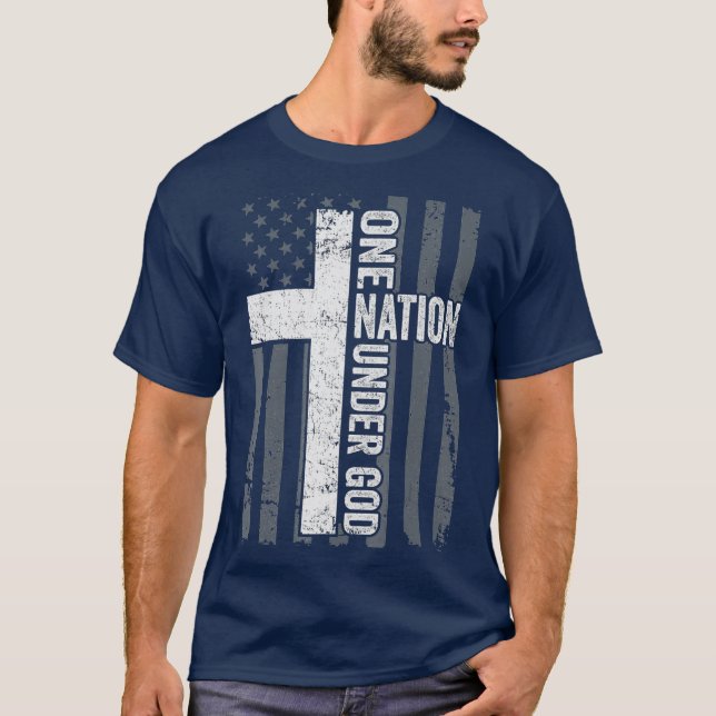Camiseta UMA NAÇÃO SOB DEUS, Patriótico, EUA Cristão (Frente)