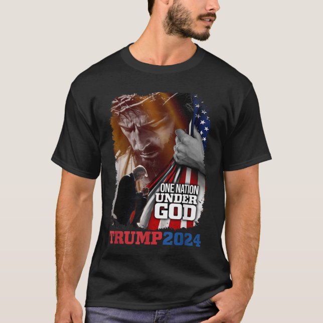 Camiseta Uma Nação Sob Deus Presidente Trump 2024 América (Frente)