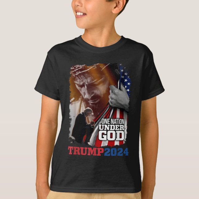 Camiseta Uma Nação Sob Deus Presidente Trump 2024 América (Frente)