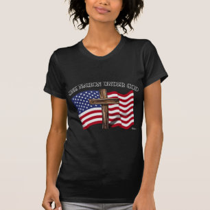 Camiseta Uma nação sob o deus com cruz áspera e bandeira