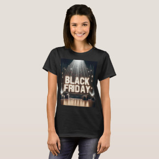 Camiseta uma palco com uma placa que diz sexta-feira negra