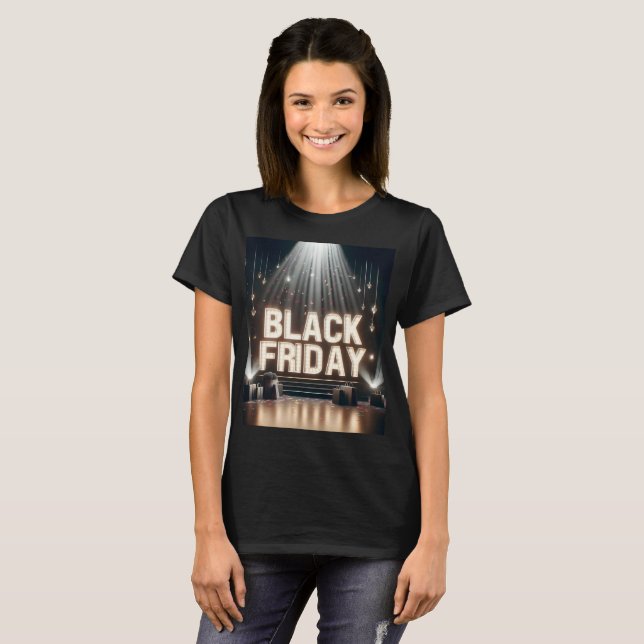 Camiseta uma palco com uma placa que diz sexta-feira negra (Frente Completa)