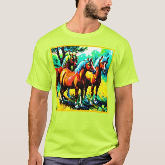 Camiseta Uma Peça De Arte De Cavalo Brilhante E Alegre. Com (Frente)