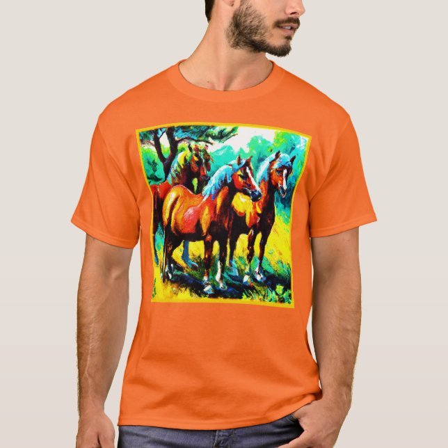 Camiseta Uma Peça De Arte De Cavalo Brilhante E Alegre. Com (Frente)