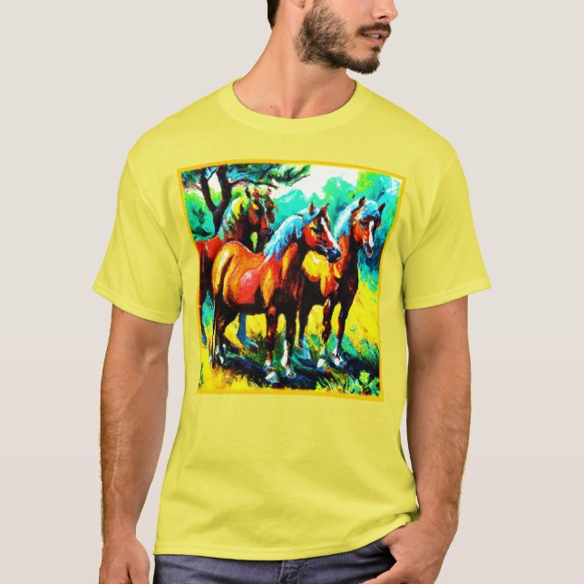 Camiseta Uma Peça De Arte De Cavalo Brilhante E Alegre. Com (Frente)