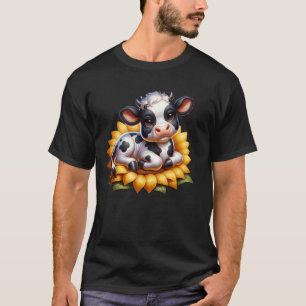 Camiseta Uma pequena vaca Pontilhada de preto e branco deit