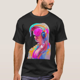 Camiseta Uma Pessoa Ouvindo Música No Auscultador Ai Abstr