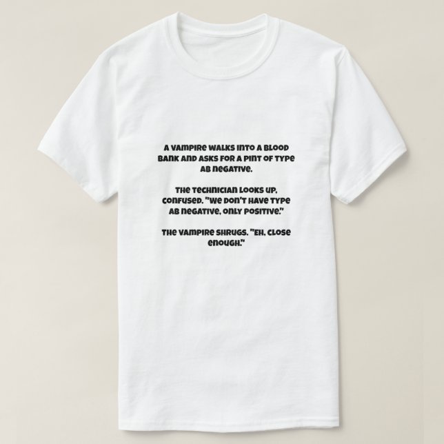 Camiseta Uma piada IA sobre um vampiro (Frente do Design)