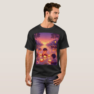 Camiseta uma pintura de crianças brincando na água com uma