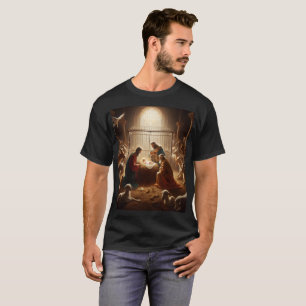 Camiseta uma pintura de reyes magos em uma gaiola com um be
