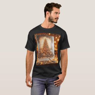 Camiseta uma pintura de uma árvore de natal está em uma mes